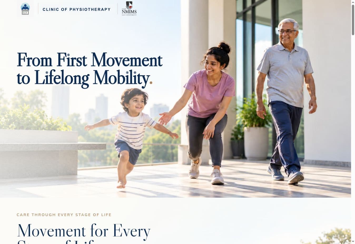 SVKM Physiotherapy Clinic homepage